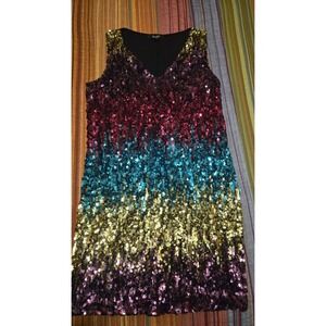 Impulsive Womens Ombre Sequin V-Neck Shift Dress Multicolor Sleeveless XL RT203